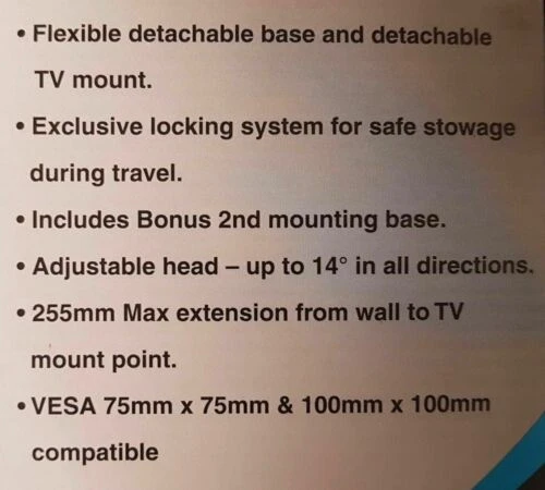 CAMEC CARAVAN TV BRACKET RV MEDIA 2 ARM 042163 MULTI FIT MOUNT INCLUDED 3 CAMEC CARAVAN TV BRACKET RV MEDIA 2 ARM 042163 MULTI FIT MOUNT INCLUDED - Image 3