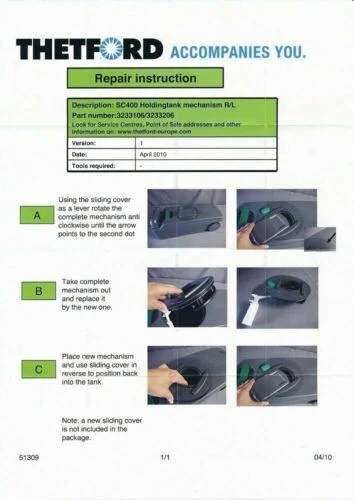 GENUINE THETFORD 3233106 RH SC400/500 WASTE TANK MECHANISM WITH SEAL 3 GENUINE THETFORD 3233106 RH SC400/500 WASTE TANK MECHANISM WITH SEAL - Image 3