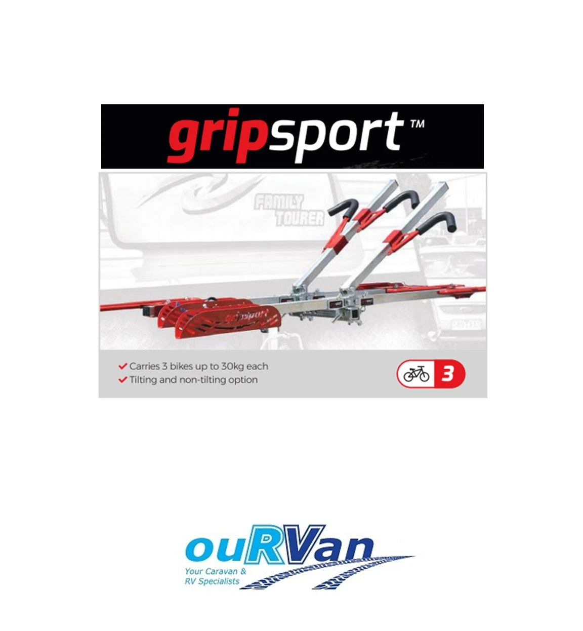 GripSport 3 Bike Van Rack, Non-tilting GSR024 2 GripSport 3 Bike Van Rack, Non-tilting GSR024 - Image 2